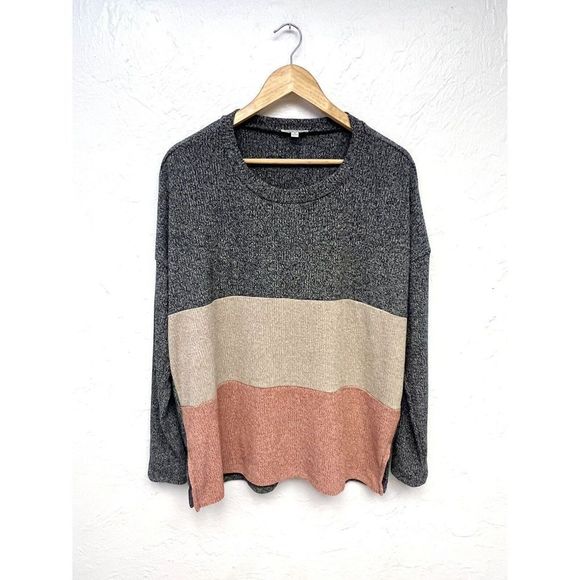 White Birch Boutique Grey Pullover Sweater Pink Tan Multicolor Knit Sz Medium - Picture 1 of 4